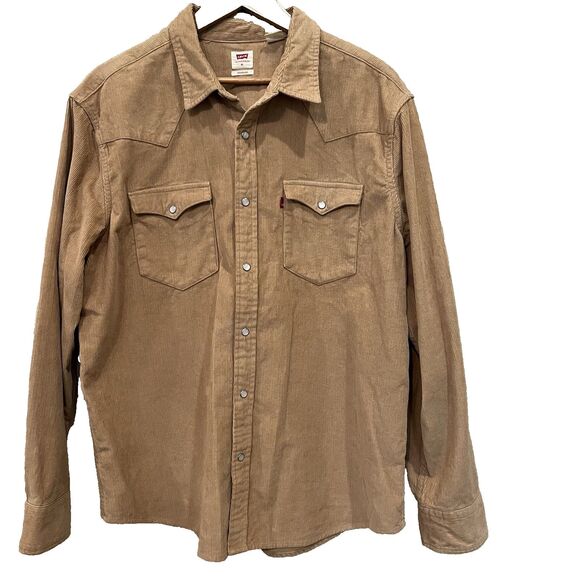 Levis Strauss Corduroy Pearl Snap Shirt Brown Western Mens XL Vintage - Picture 1 of 7
